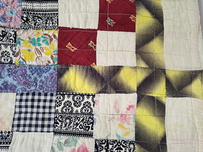 Mid-Century American Scrappy Patchwork Cross Quilt. 60 x 72 This mid-century American patchwork 
