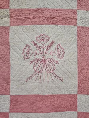 American Hand-Embroidered Floral Bouquet Quilt. 72 x 92 This is a mid-20th-century American 