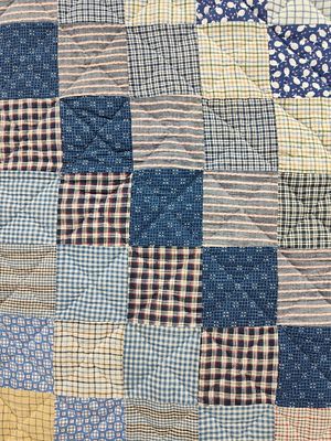 Nautical & Geometric Patchwork Cotton Quilt. 62 x 84 This is a hand-quilted patchwork quilt 