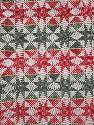 19th C. American Red & Green Star Overshot. 84 x 96 This is a 19th-century American hand-woven 