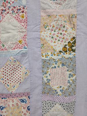 Mid-20th C. Reversible Hand-Tied Scrap Quilt. 66 x 82 This is a double-sided patchwork scrap 