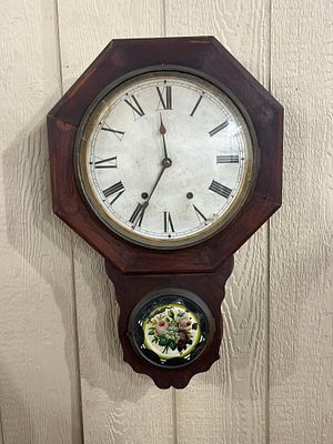 Late 19th C. US Octagon Regulator Clock. 26in An American Victorian era schoolhouse or short 