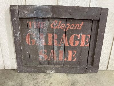 20th C. American Wood Garage Sale Sign. 24x18.5 This item is a rustic wooden sign constructed as 