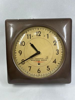 Western Union Self Winding Wall Clock. 15x15x4 A vintage square metal wall clock manufactured by 