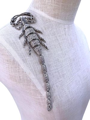 Stunning Articulated Glittering Rhinestone Oversize Scorpion Shoulder Brooch. 7 1/2" length x 1 