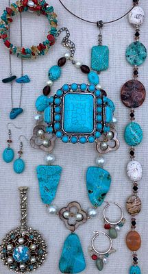 11 pc Turquoise, Sterling, Citrine, Freshwater Pearl, Coral, Natural & Created Stone Jewelry. Inc 