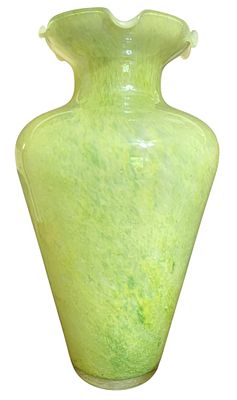 LARGE Italian Lavorazione Lime & Citron Vintage MURANO Art Glass Oversize Artisan Studio Vase. 13 