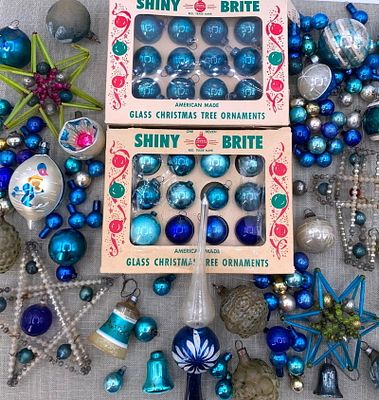 117 pc Antique to Vintage Feather Tree Miniature Mercury Glass Christmas Tree Ornament Collection. 