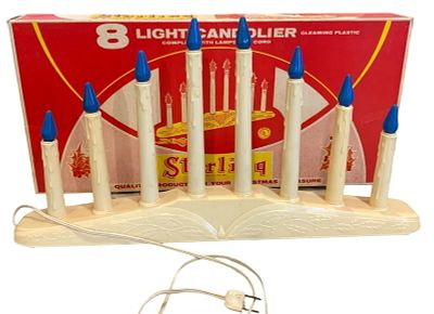 4 Mid Century 8 Light Christmas Candolier Light Up Holiday Decorations in Boxes. Each in the 