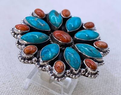 Outstanding 21 Gram Sterling Silver Mojave Turquoise Southwest Style Statement Ring. Superb 