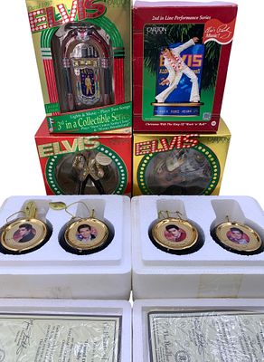 8 pc Vintage Elvis Presley Christmas Tree Ornaments with Boxes. All with the factory box 