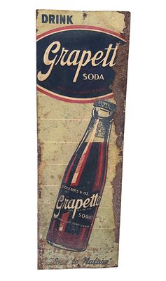 Vintage General Store, Soda Shop, Grapette Metal Soda Advertising Sign. 19 3/8" x 6 1/2", areas 
