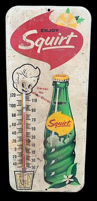 1963 Vintage Soda Shop, General Store, SQUIRT Metal Advertising Thermometer Sign. Working 