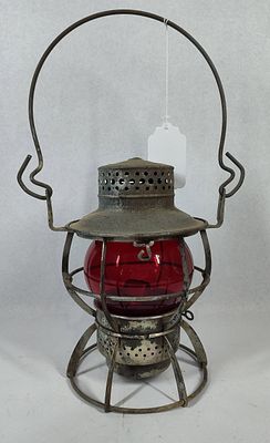 Adlake C&O RR Signal Lantern, Red Globe. 9 in tall. This antique railroad signal lantern was 