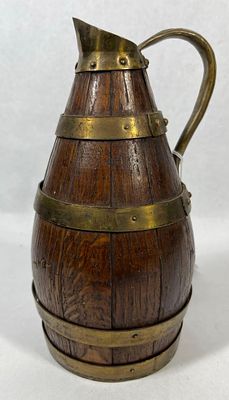 French Style Coopered Oak Cider Pitcher. 8 inches tall This vessel is a stave-constructed 