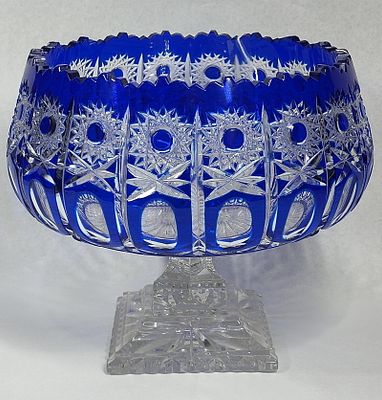Faberge Cobalt Cut to Clear Center Bowl. 9x9 A large cobalt blue cut to clear cased crystal 