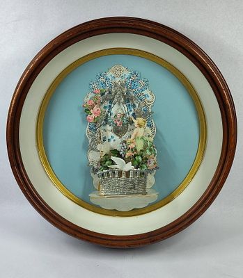 Victorian Die-Cut Valentine Shadowbox. This mixed media assemblage features a central 