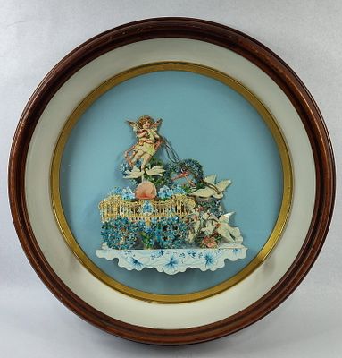 Victorian 3D Chromolithograph Diorama. This lot consists of a circular shadowbox frame 