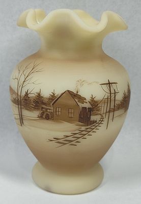 Fenton S. Bryan Station Satin Glass. 6.5 inches. This Fenton Art Glass vase is decorated in the 