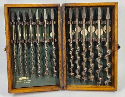 **Irwin 13-Piece Auger Bit Set, Wood. A set of thirteen solid-center auger bits manufactured by 