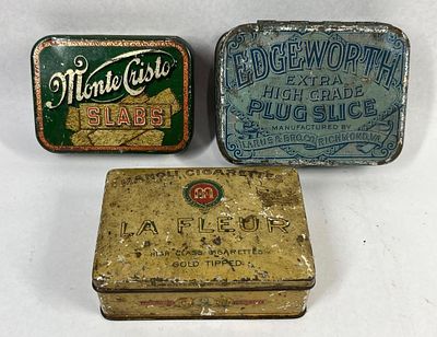 3 Vtg Lithographed Tobacco & Cig Tins. This collection features three vintage lithographed 