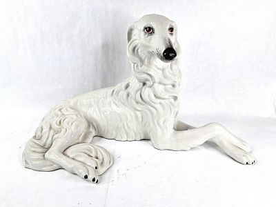 Italian Ceramic Borzoi Sculpture. 21in long A large mid-century modern style figurine depicting 