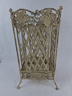French Metal Umbrella Stand w/ Grapes. 9x9x16 A decorative metal umbrella stand featuring a 
