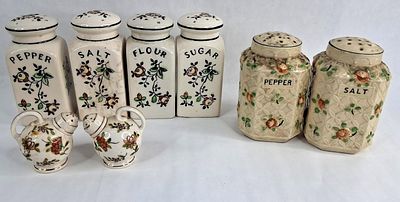 Moriyama & Japanese Shakers & Canisters. A collection of eight vintage Japanese kitchen ceramics 