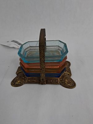 Set 4 Art Deco Czech Glass Open Salts. 2.5x4x2.5 This set of four individual glass dishes is 