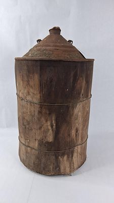 Jacketed Cone Top Liquid Transport Can. 18 in long 10.5 dia This antique industrial transport 