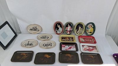 15 Advertising Lithographed Metal Trays. oval trays 6.5in long rectangular are 6.5x4.5 A 