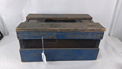 Blue Wood & Wire Mesh Animal Crate. 18x12x9 This vintage transport crate is a utilitarian cage 