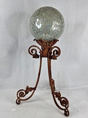 Metal Tripod Stand & Mosaic Glass Globe. 28 in tall A decorative mosaic glass globe presented on 