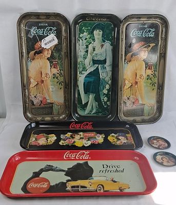 Set Coca-Cola Reproduction Tin Trays. This collection consists of several lithographed tin 