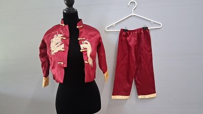 Ming Wei Dragon Tang Suit & Bookmarks. This lot consists of a child's two-piece clothing 