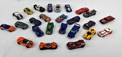 26 Hot Wheels Die-Cast Toy Cars w/ Case. This lot consists of 26 die-cast toy cars and one red 