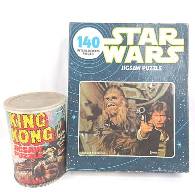 Pair King Kong & Star Wars Puzzles. This lot features two vintage movie-themed jigsaw puzzles 