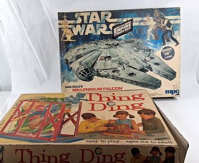 MPC Star Wars Falcon Kit & Schaper Game. This auction lot features two vintage toy sets from the 