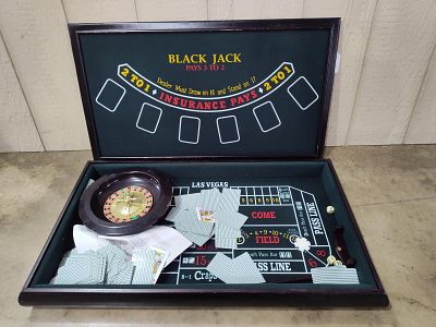 MerchSource Vegas Trio Casino Game Set. 32x17.5 inches. A Vegas Casino Trio tabletop game set 