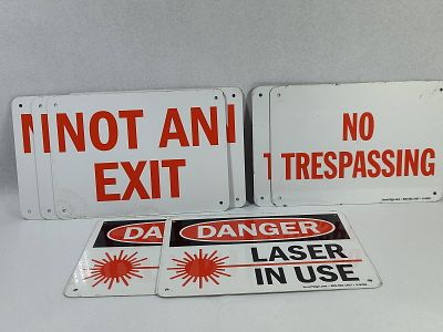 8 SmartSign Aluminum Industrial Signs. A collection of eight contemporary industrial safety and 