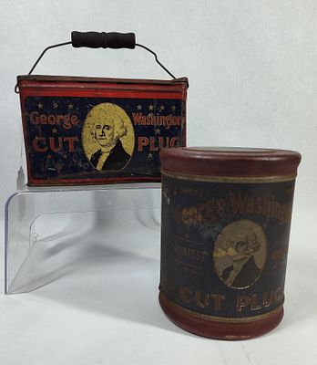 Pair George Washington Tobacco Tins. This lot features two lithographed advertising tobacco tins 