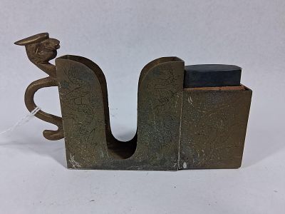Chinese Export Brass Dragon Desk Set. A Chinese export brass desk accessory featuring a cast 