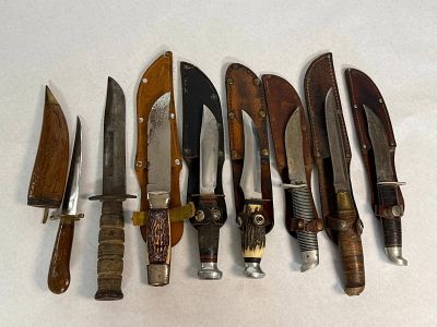 8 Marble's, Western & Solingen Knives. A collection of eight fixed-blade hunting and utility 