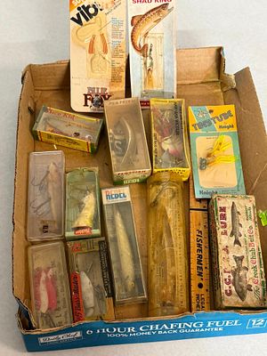 Creek Chub, Arbogast & South Bend Lures. An assortment of fishing lures and related tackle items 