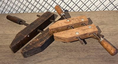Pair Jorgensen Wood Hand Screw Clamps. This lot features two American adjustable wooden hand 