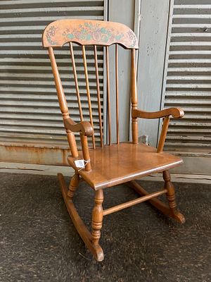 Oak Hill Stenciled Spindle-Back Rocker. An American mid-century spindle-back rocking chair with 