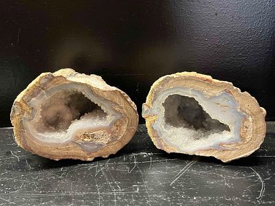 Pair Polished Agate & Quartz Geodes. A pair of matched geode halves cut from a single nodule to 