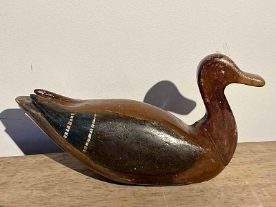 Hand-Carved & Painted Wooden Duck Decoy. A hand-carved and painted wooden working duck decoy 