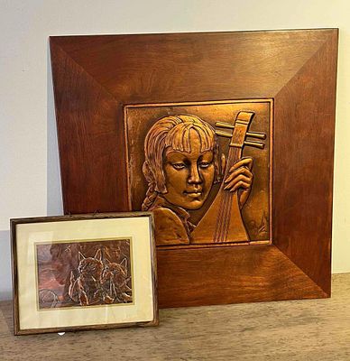 Pierre Pair Repousse Copper Reliefs. This lot comprises two mid-century decorative repouss? 