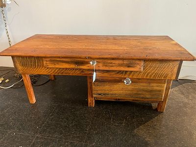 Primitive Mixed Wood Desk w/Glass Knobs. A primitive-style writing desk constructed from mixed 